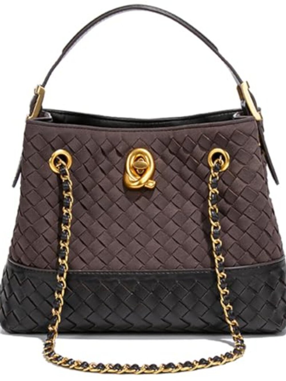 Woven Shoulder Bucket Bag Small Crossbody Suede Handbag